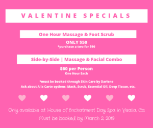 Massage Specials - Valentine Day - Skin Care - Facial Specials - Day Spa